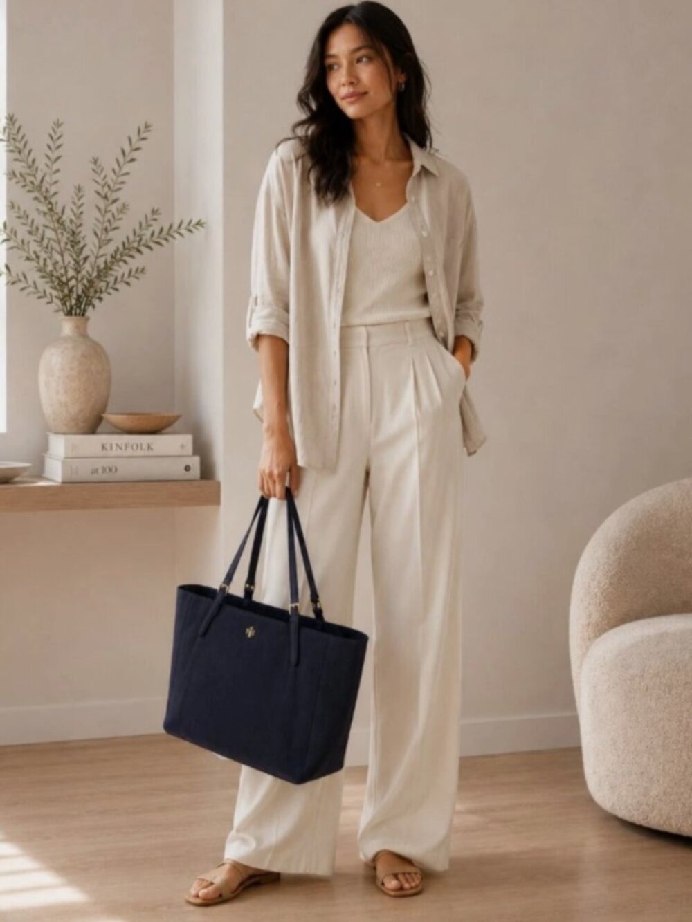 Tory Burch York Buckle Tote Navy Saffiano Leather Large Work Shoulder Bag 0513